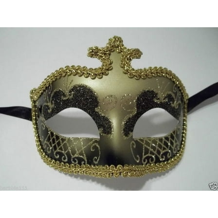 Black Gold Glitter Venetian Masquerade Costume Mask Halloween New Years Party