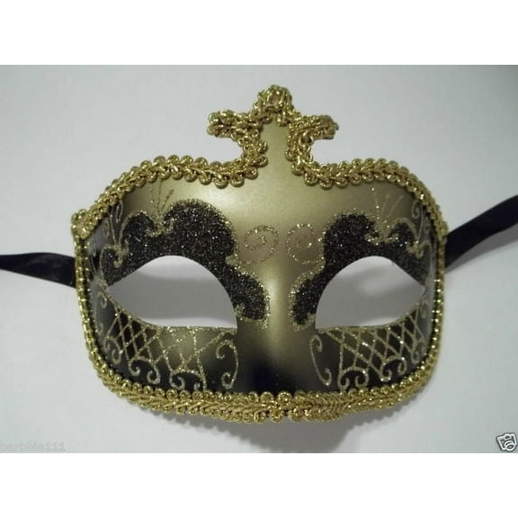 Black Gold Glitter Venetian Masquerade Costume Mask Halloween New Years Party
