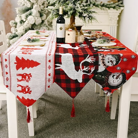 

SPRING PARK Xmas Table Runner Snowflake Elk Printed Polyester Tablecloth Rectangular Christmas Party Decor Supplies