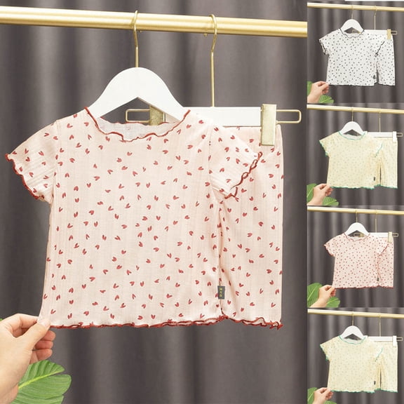 BOVXNPU Boys Girls Summer Clothing Sets, Children's Printed Short Sleeve Round-Neck Blouses 2-piece Set For Kids Summer Outfits