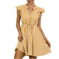thumbnail image 3 of Henpk Summer Dresses for Women Striped T Shirt Dress Casual Midi Dress Short Sleeve Sundress with Pockets Fashion Summer Short Sleeve Stripe Print Casual Dress V-Neck Button Dress Yellow L, 3 of 9