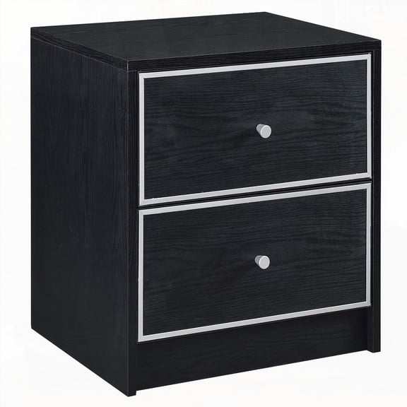 Black & Silver 2-Drawer Modern Bedroom Nightstand