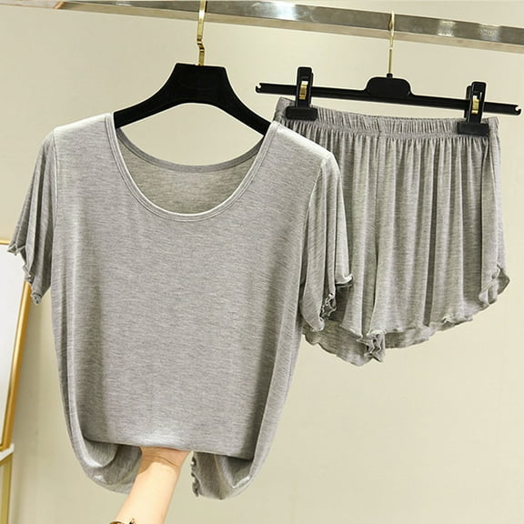 Endives Women's Pajama Sets Summer Cotton Short Sleeved T Shirt For Women Loose Large Size Bottoming Shirt Two Piece Pajamas Set