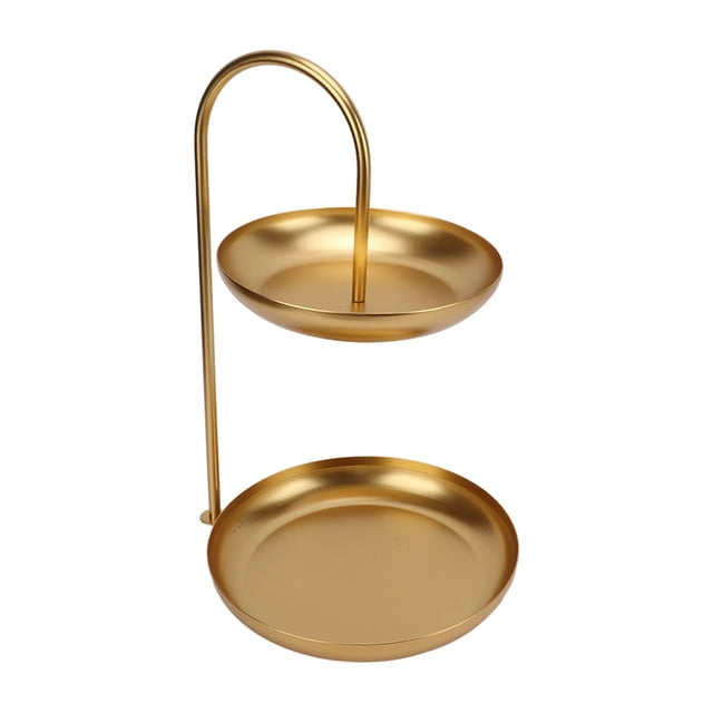 Fruit Tray,Fruit Plate Gold Double Food Tray Home Supplies Streamlined Design