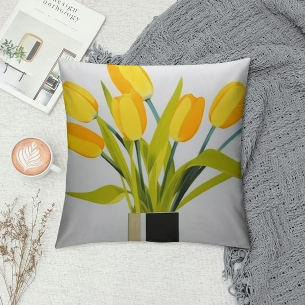 JEUXUS Floral Pillow Covers Decorative Pillowcases Spring Yellow Tulip Cushion Case for Sofa Bedroom Car Throw Pillow Covers Cushion Cover Square Walmart Business Supplies