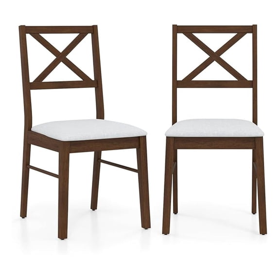 Dining Chairs Set of 2, Wooden Kitchen Chairs with Soft Fabric Seat for Dining, Living Room, Restaurant - Century Farmhouse Dining Chairs(Brown & White)