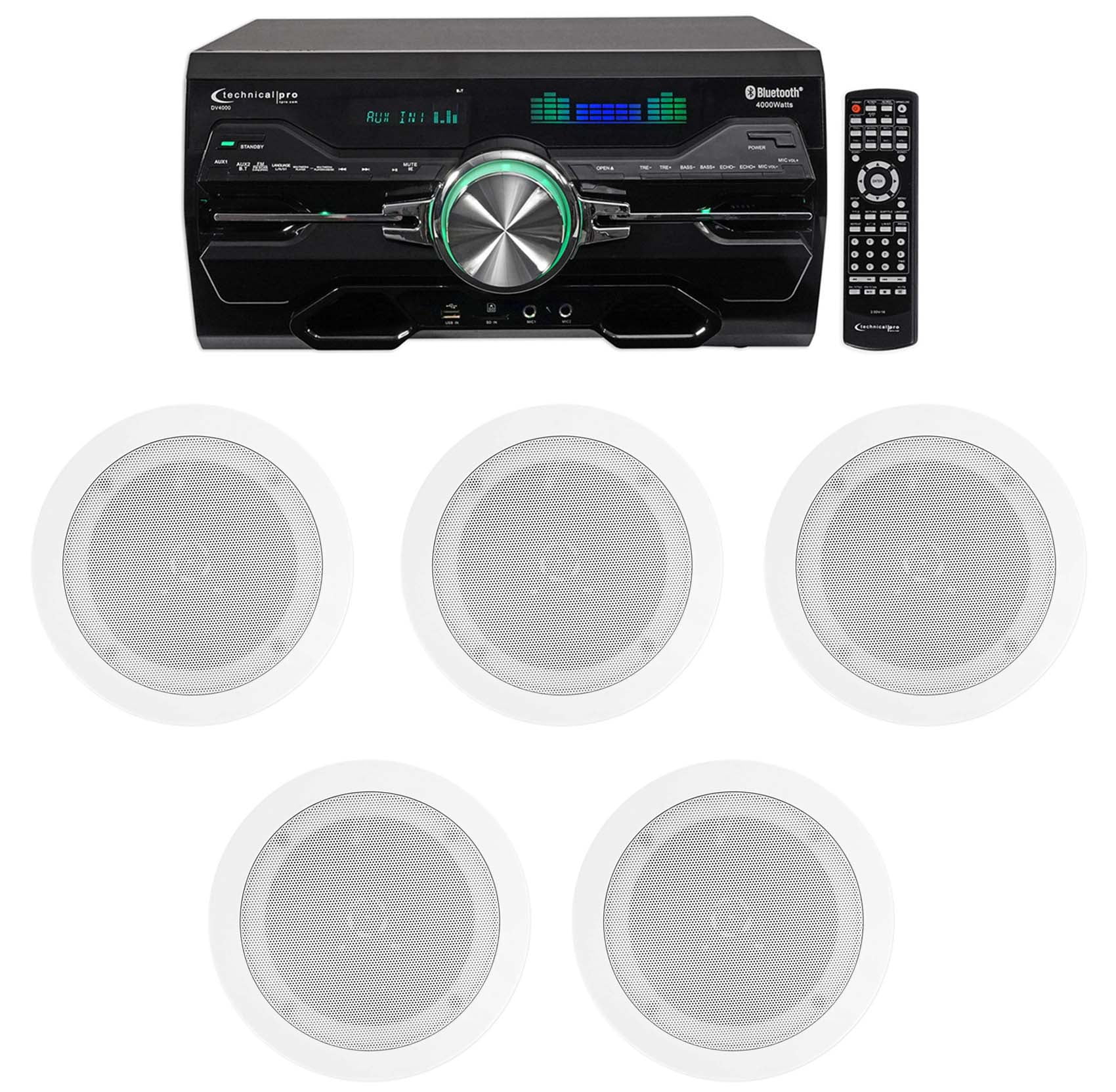 DV4000 4000w Bluetooth Home Theater DVD Receiver+5) 5.25" White Ceiling ...