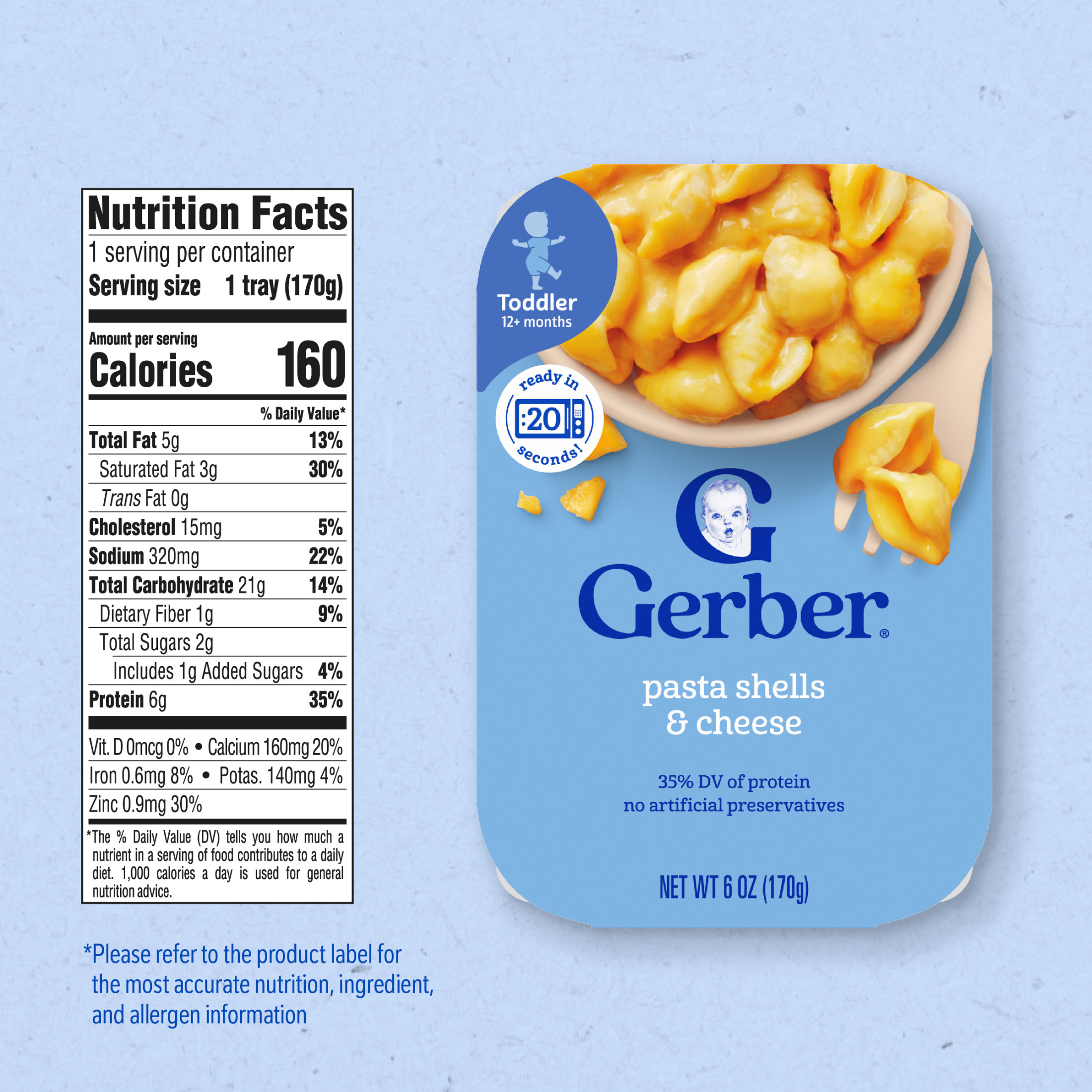 (12 pack) Gerber Mealtime for Toddler, Pasta Shells and Cheese Toddler Food, 6 oz Tray