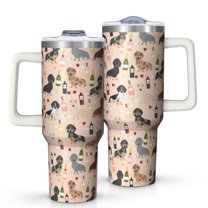 OBREWU Black Cute Dachshund Dog and Wine Tumbler with Handle and Lid,Black Cute Dachshund Dog and Wine 40oz Double Wall Vacuum Insulated Tumbler,Cups Gift for Women and Men