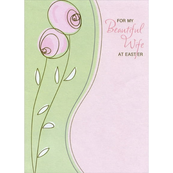Designer Greetings Thin Pink Flowers on Shimmering Paper: Wife Easter Card