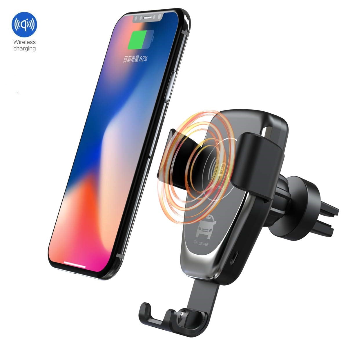 Qi Fast Charging Car Phone Holder Air Vent Gravity Car Stand Kit for Smartphone and All QI-Enabled Phone by ZONV Wireless Car Charger Mount