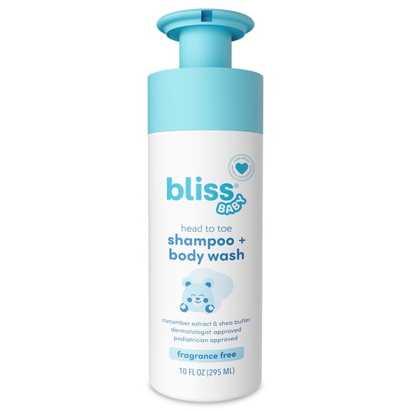 Bliss Baby Shampoo & Wash, Premium 2-in-1, For Babies, Kids & Adults - Pediatrician Approved - Dermatologist Tested - Vegan, Fragrance-Free & Hydrating - Shea Butter & Calendula -10 fl oz
