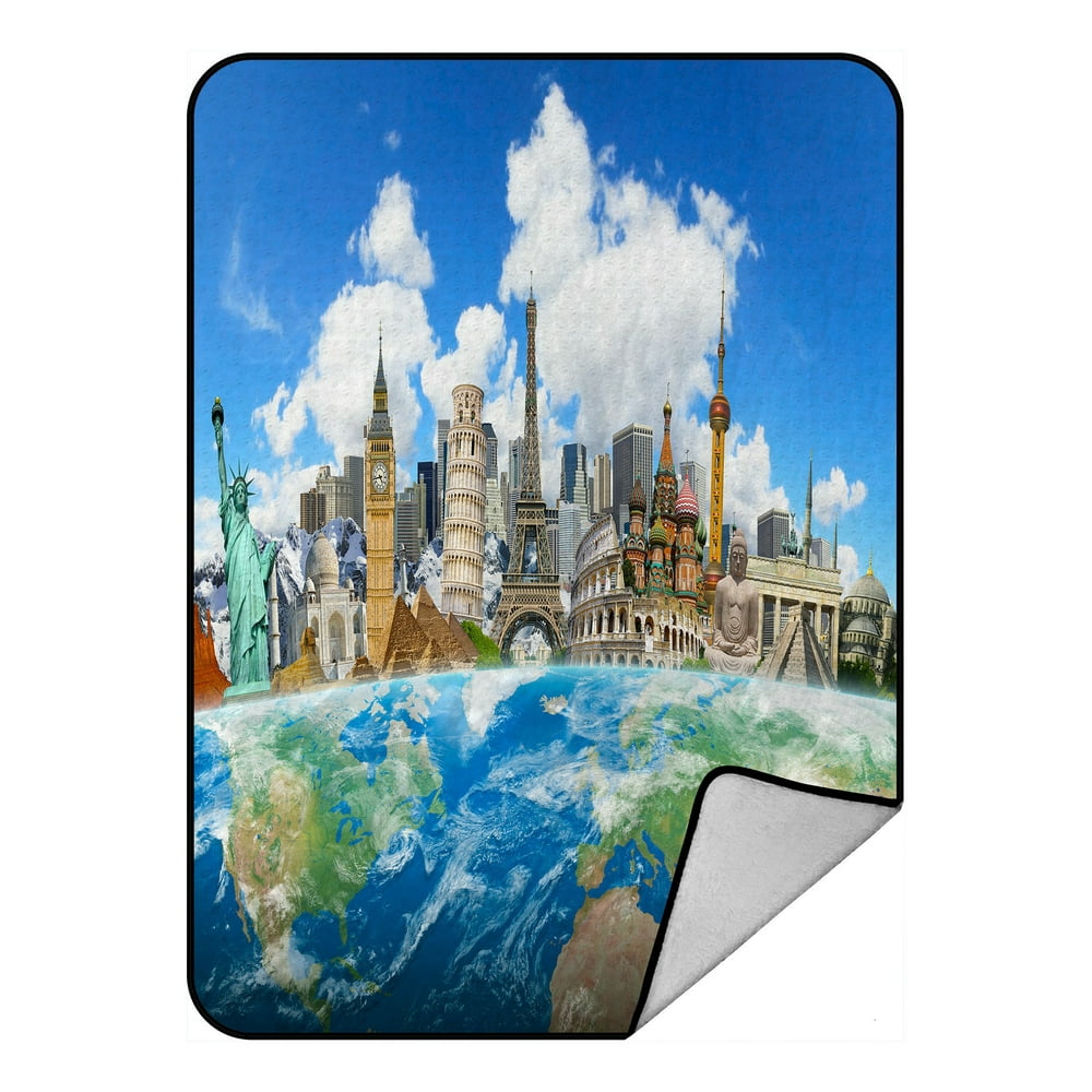 ECZJNT landmarks world surrounding Earth Throw Blanket Fleece