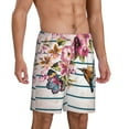 thumbnail image 2 of Naloa Bird and Floral Men's Short Pajama Pants, Lounge Comfort Shorts with Elasticized Waistband and Side Pockets - Small, 2 of 9