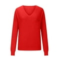 thumbnail image 4 of WTXUE Women's V-Neck Tunic Sweater with Pockets Soft Knitted Pullover Long Sleeve Lightweight Knit Pullover Tops Business Casual Sweaters Fall Outfits Red Xl, 4 of 6