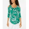 JM Collection Women's Printed Cold Shoulder Top Green Size Large