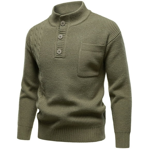 GBSYEWXS Pullover Sweater For Men Collared Long Sleeve Daily Wear Outwear Solid Color Army Green Sweaters