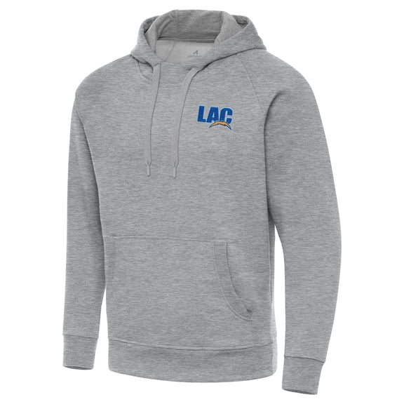 Men's Antigua  Heather Gray Los Angeles Chargers Victory Pullover Hoodie