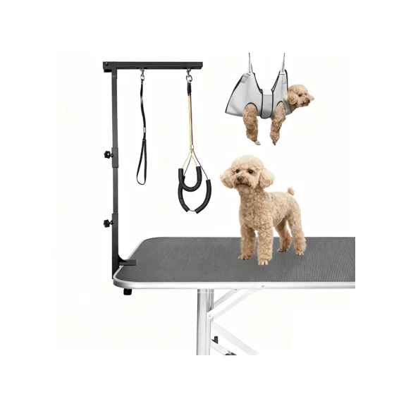 36"Dog Grooming Table Arm With Grooming Hammock Height Adjustable Two No Sit Haunch Holder Three Section Design Suitable For Medium, Small Dogs, And Cats