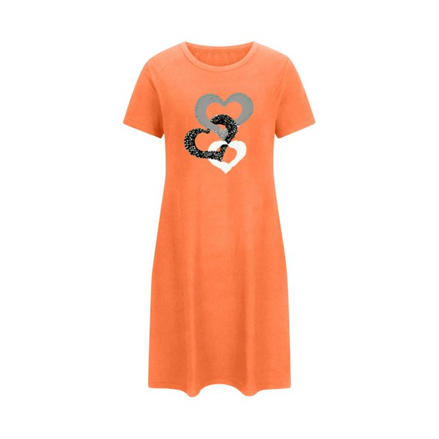 fheaev Chemises de Nuit pour Femmes Grande Taille Imprimé de la Saint-Valentin Chemise de Nuit Décontractée à Manches Courtes Robe de Sommeil Ample Confortable Pyjama Col Rond Chemises de Nuit Douce Tenue de Nuit