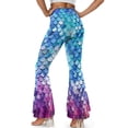 thumbnail image 3 of Xoenoiee Flared Yoga Pants for Women Tummy Control Flared Leggings Workout Pants High Waisted Bell Bottom Pants Slit Hem for Causal, Workout, M, Mermaid Fish Scales Print Blue Purple Gradient, 3 of 6