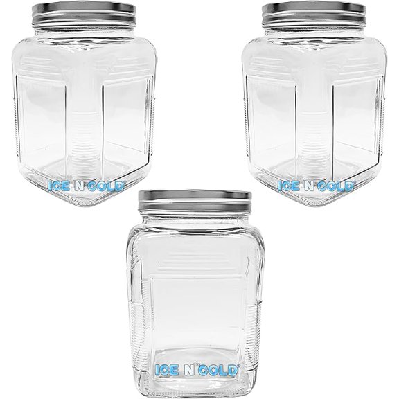 ICE N COLD 3-Liter Glass Storage Jar – 0.79 Gallon, 101 Oz, with Brushed Aluminum Lid (3)