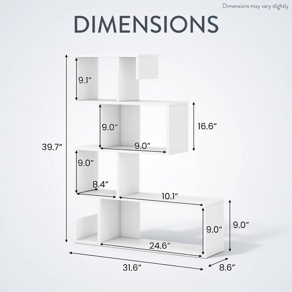 Topcobe 5-Tier S-Shaped Bookshelf Geometric Z-Shelf Bookcase with Open Cubes, Corner Bookshelf Modern Book Case for Books, CDs, Movies, White