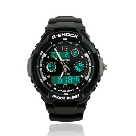 Mens Fashion Waterpoof Analogue Military Digital LCD Alarm Date Army Rubber Sport Watch Wristwatch