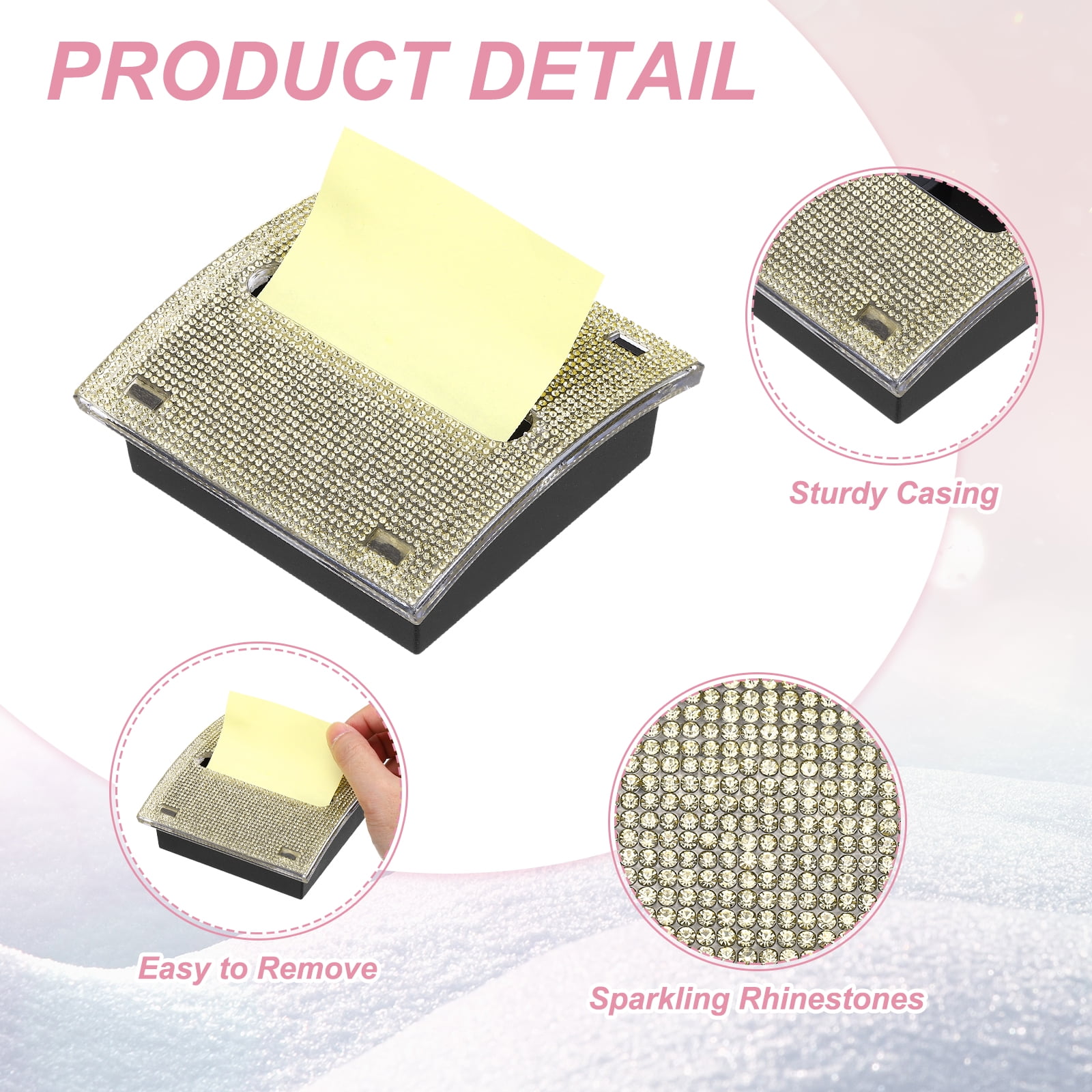Stick Note Pad Holders, 4 x 4 Inches Rhinestone Sticky Note Dispenser Memo Pad Holder Office Desk Organizer Supplies for Office Home Desk Organization, Champagne