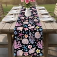 thumbnail image 4 of Beach Coastal Table Runner 70 Inches, Summer Nautical Shell Starfish Coral Black Bed Runner Dresser Scarves Tabletop for Indoor Outdoor Parties/Ceremony/Banquet, 13" x 70", 4 of 9