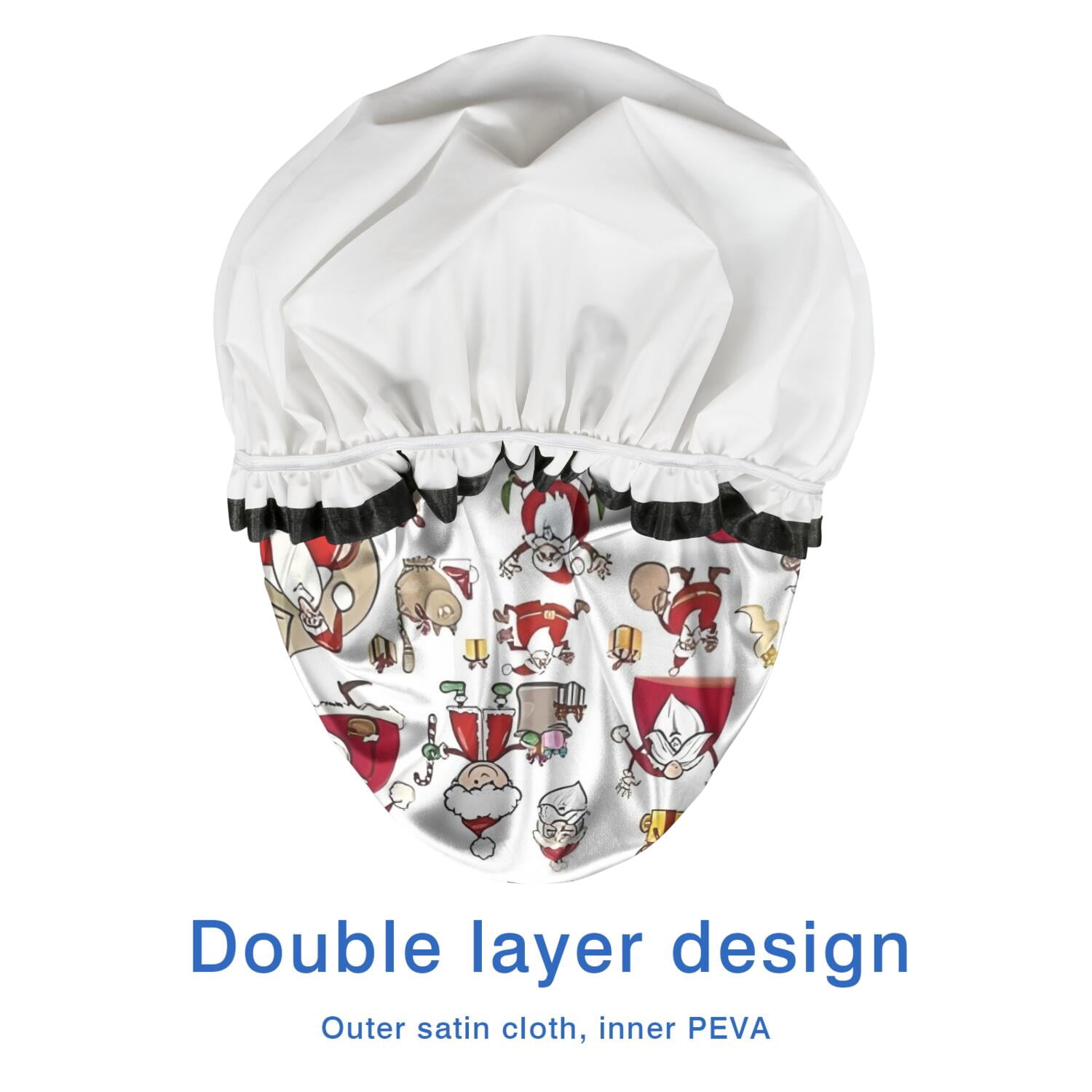Shower Caps,White Christmas Santa and Character Pattern Waterproof Shower Cap for Women 4 Pieces,Double Reusable Hair Cover for Shower PEVA Elastic Stretch Hem
