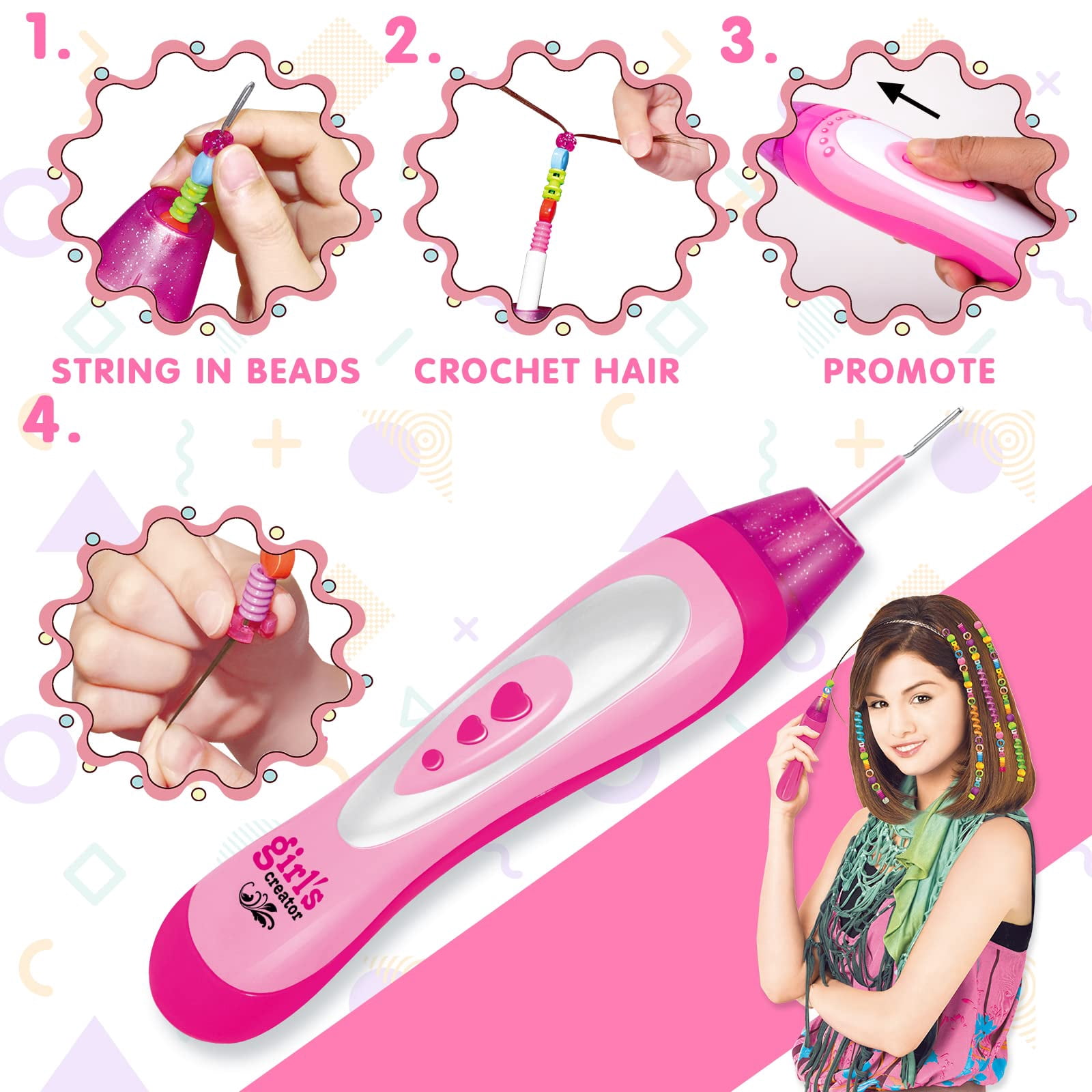 Kit Coiffure Fille - Machine à Tresser, à Strass Et Peignes à Craie - 3 En 1 Créatif - Cadeau Pour Enfants