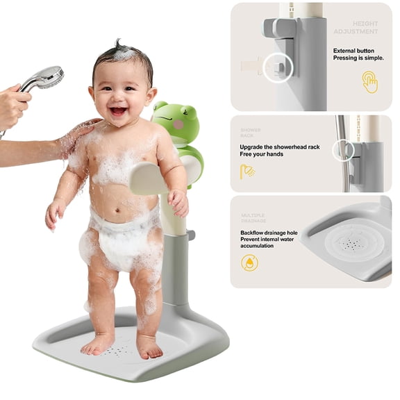Tereitr Portable Toddler Bath Stand, Height Width Adjustable Baby Shower Rack Anti-Slip Base Baby Bath Rack, Green