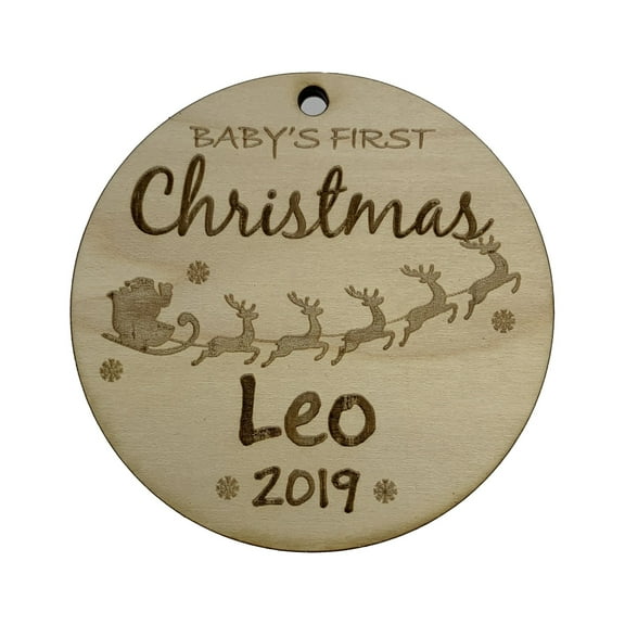 Custom Babys First Christmas Ornament - Raw Wood