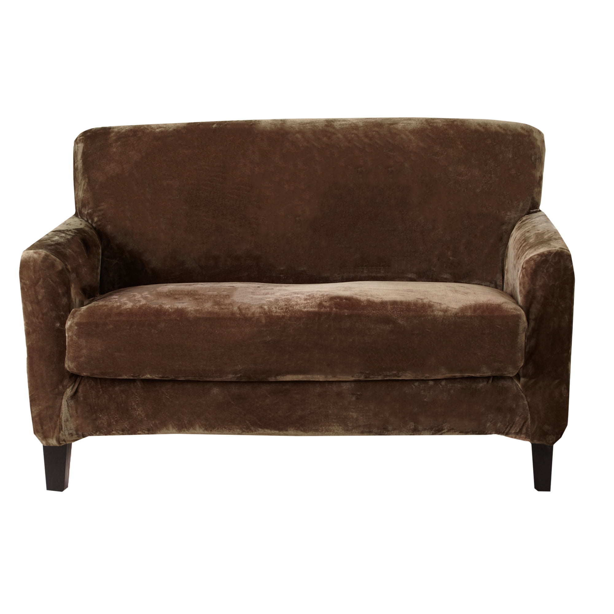 Great Bay Home 2Piece Velvet Plush Solid Loveseat Stretch Slipcover