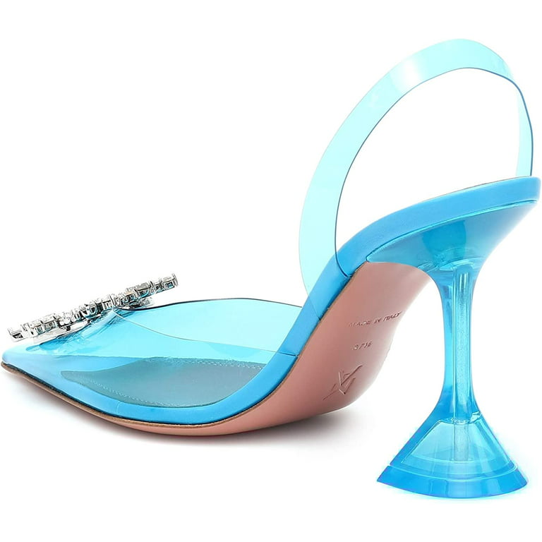New Spring Summer Pointed Toe Crystal & Rhinestone Buckle Transparent Upper  Decorated High Heel Shoes For Women