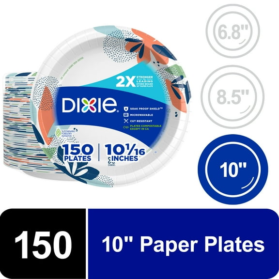 Dixie Disposable Paper Plates, 10", Multi-Color, 150 Count