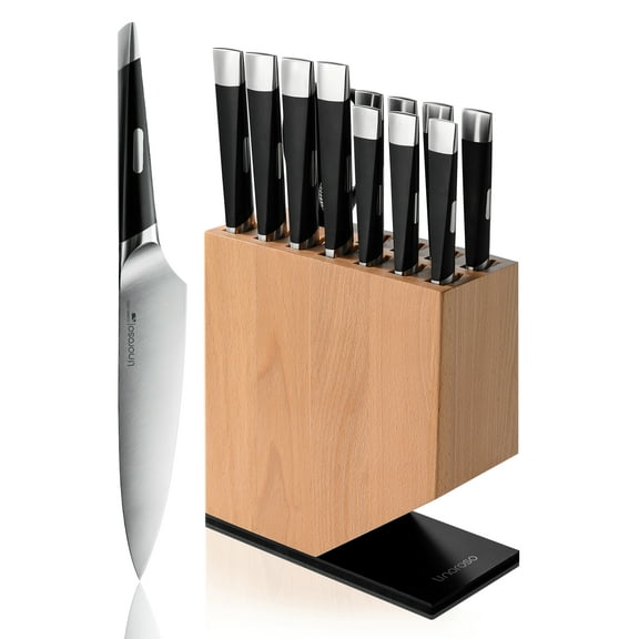 Linoroso 12 PCS Kitchen Knife Set with Block, Sharp Chef Knife Block Set Included Scissor, Knives Set for Kitchen German High Carbon Stainless Steel