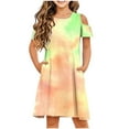 thumbnail image 3 of Pounoo New Dresses For Kids Trendy Gradation Short Sleeve Casual Dresses Round Neck Knee Length Dress With Pocket Lightweight Dresses For Girls 10-12, 3 of 9