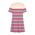 thumbnail image 4 of Offres des Fêtes Iumwxz Robe à Col Rond à Manches Courtes pour Femmes Tendance Ligne A Décontractée Plissée Robe Courte Robes à Imprimé Rayé Robes Midi pour Femmes Robe Douce et Confortable pour Costume, 4 of 6