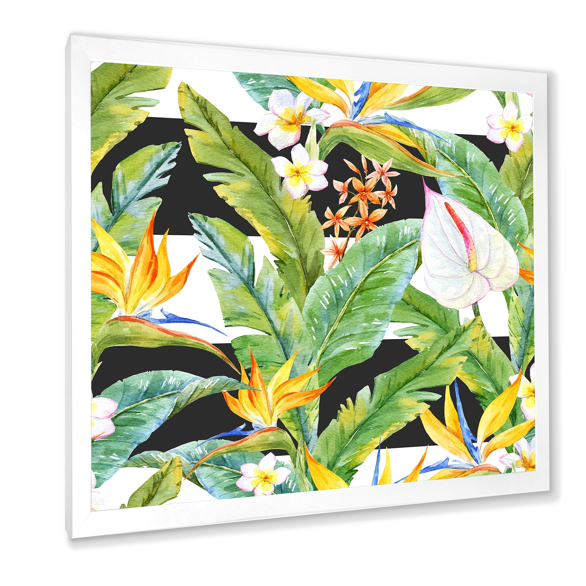 Designart 'Yellow Flowers and Tropical Foliage IV' Modern Framed Art Print
