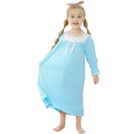 

PUFSUNJJ Lovely Girls Princess Nightgown Soft Cotton Sleepwear Kids 3-12 Years