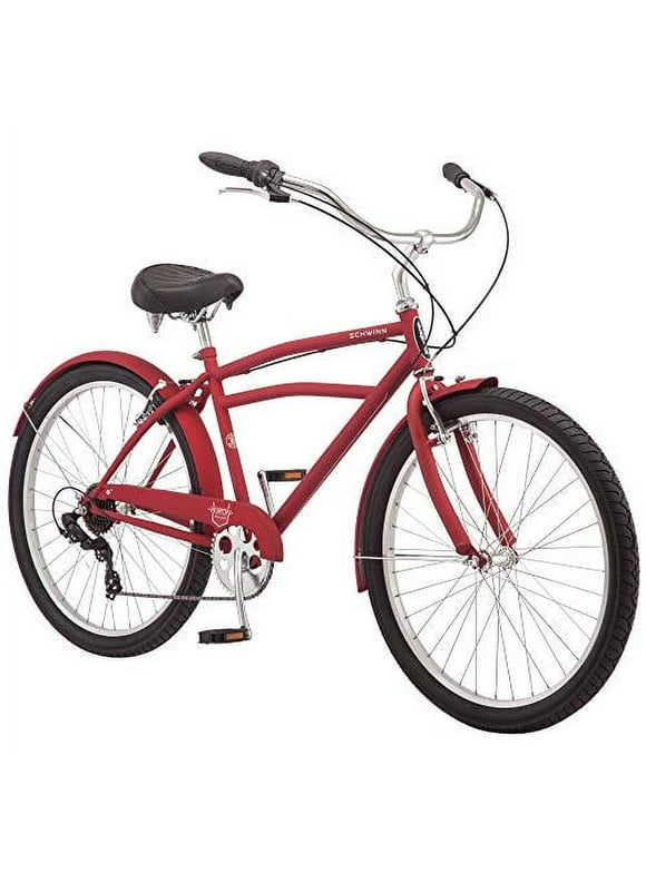 Schwinn Huron Adult Beach Cruiser Bike, Featuring 17-Inch/Medium Steel Step-Over Frames, 7-Speed Drivetrains, Red