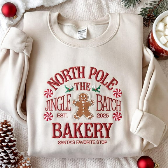 North Pole Gingerbread Embroidered Sweatshirt, Jingle Batch Baker Sweatshirt, Christmas Sweater, Gingerbread Shirt, Bakery Christmas Shirt