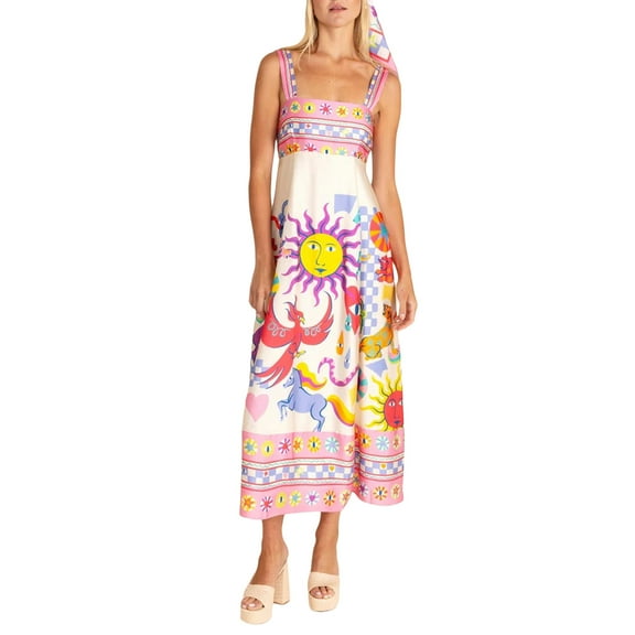 Musuos Women’s Summer Bohemian Style Long Dress Sleeveless Square Neck A-line Flowy Beach Dress