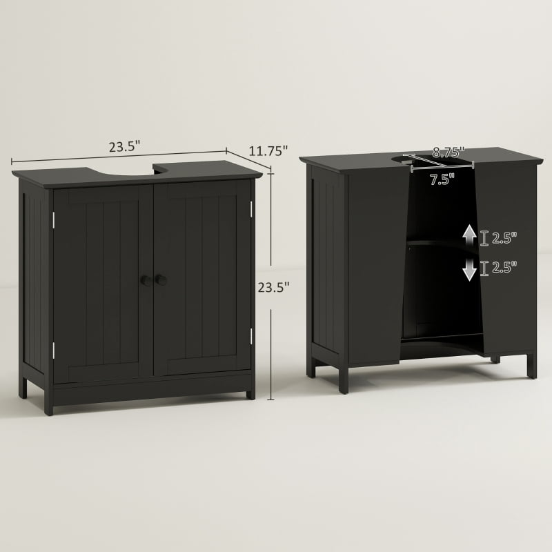 Alvantor Under Sink Bathroom Storage Cabinet with 2 Doors & Adjustable Shelf 23.5" W x 11.75" D x 23.5" H Black