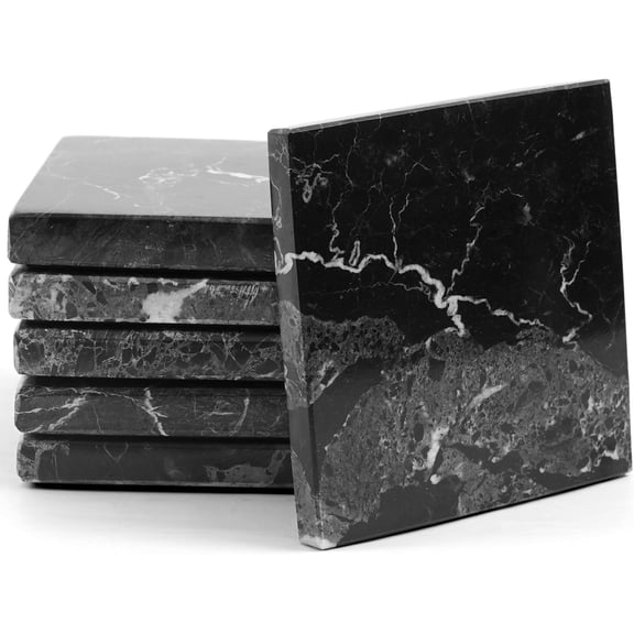 Radicaln Black Marble 3.5 inches Square Coasters Set of 6 Handmade Absorbent Coasters for Drinks, Marble Drink Mats for Home Bar, Luxury Entertaining Décor