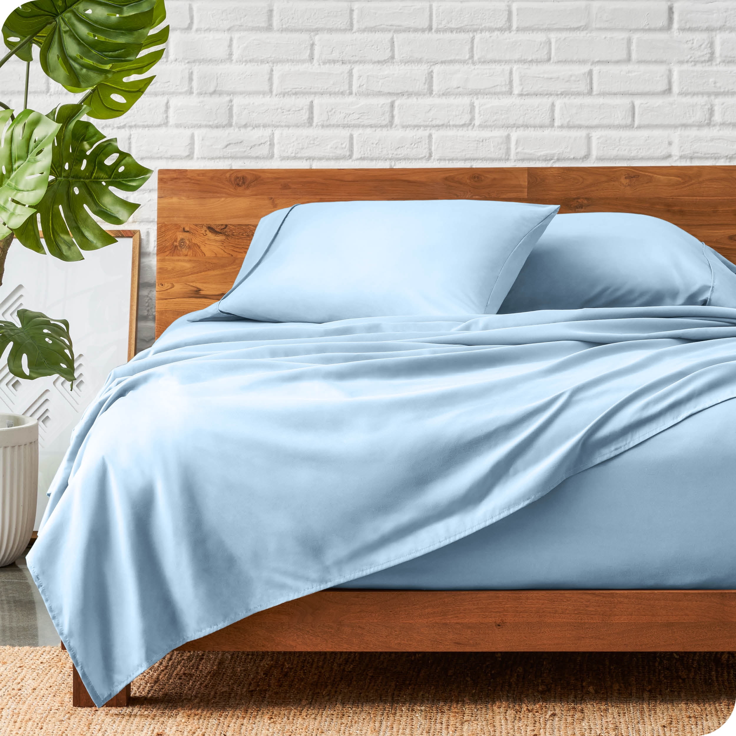 Bare Home Light Blue Microfiber Sheet Set, Wrinkle Resistant, Deep Pocket, Twin