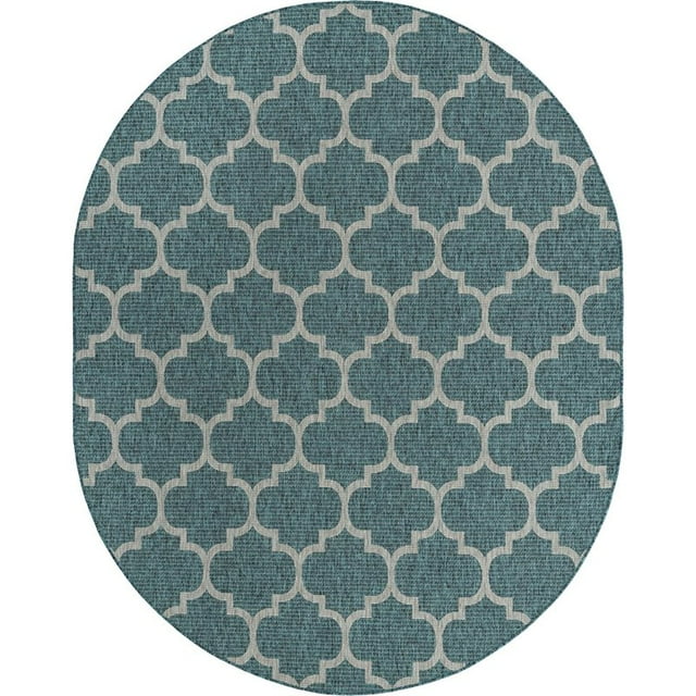 Unique Loom Outdoor Trellis Lattice Area Rug 8' x 10' Oval Teal/Gray