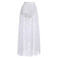 thumbnail image 2 of Women Mesh Sheer 2 in 1 High Waist Glitter Sparkly Galaxy Print A Line Maxi Skirt Beach Swimwear Cover up Music Festival Halloween Skirt S White, 2 of 8